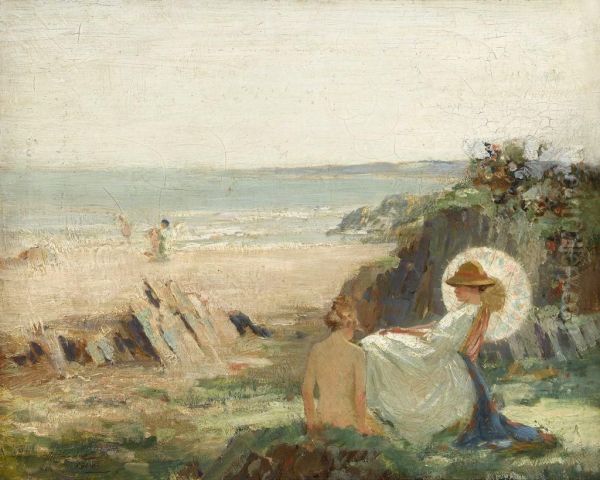 Bathers On The Shore Oil Painting by William Hannah Clarke