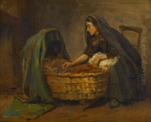 Maternal Cares Oil Painting by William Hannah Clarke