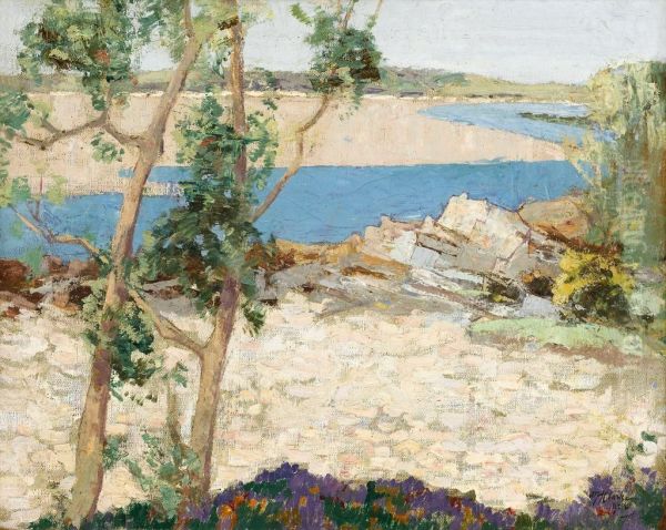 A Sun Dappled Riverbank Oil Painting by William Hannah Clarke