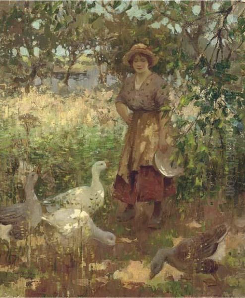 The Goose Girl Oil Painting by William Hannah Clarke