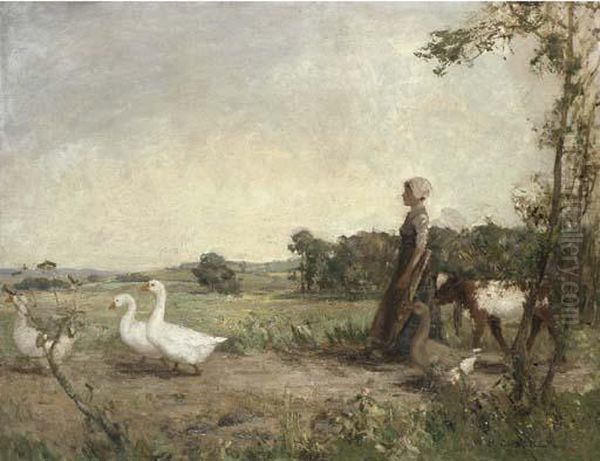 The Goose Girl Oil Painting by William Hannah Clarke