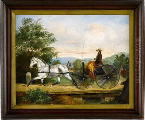 Portrait Of A Dapple Gray Horse And Sulky With Driver Oil Painting by Edward Clarkson