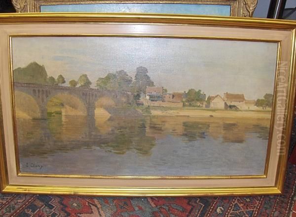 River Landscape With Arched Bridge Oil Painting by Jean Eugene Clary