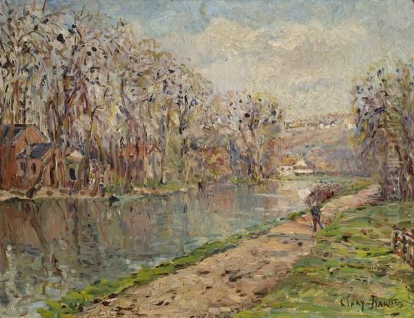 Taking A Stroll Along The River Oil Painting by Adolphe Clary-Baroux