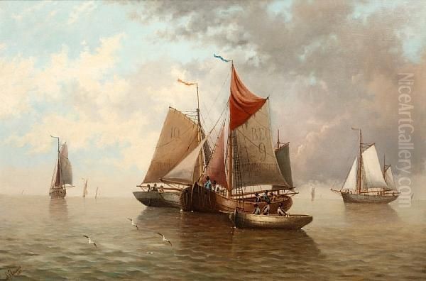 Sailing Vessels On A Calm Sea Oil Painting by H. Classens