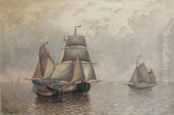 Fishing Vessels Off The Dover Coast Oil Painting by H. Classens