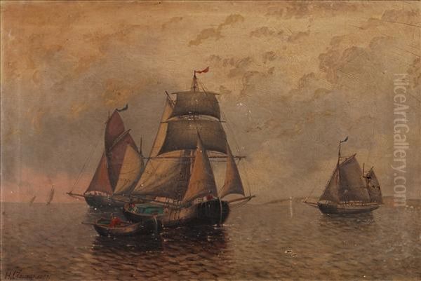 Ships Atanchor Oil Painting by H. Classens