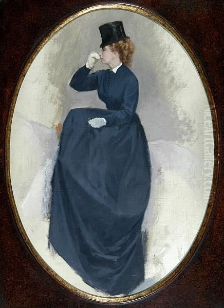 A Study Of A Lady In Riding Habit Mounted Side-saddle Oil Painting by Jean Maxime Claude