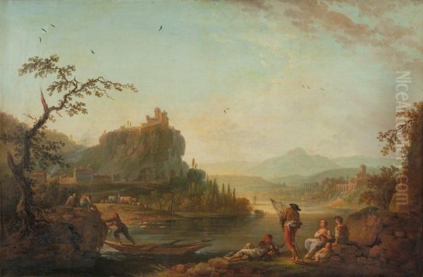 Paysage Traverse Par Une Riviere Oil Painting by Jean-Baptiste Claudot De Nancy