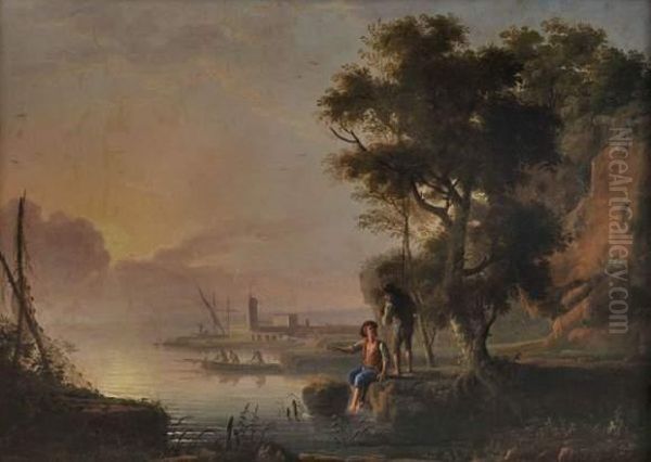 Scene De Peche Oil Painting by Jean-Baptiste Claudot De Nancy