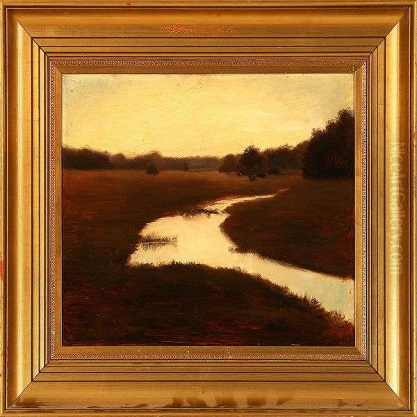 Field Landscape Inthe Evening Sun Oil Painting by Christian Clausen