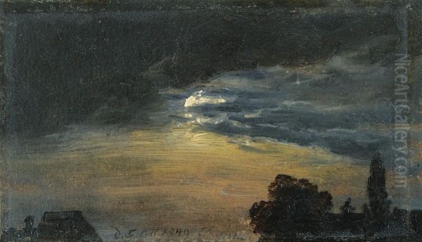 Clouds In Moonlight Oil Painting by Johan Christian Clausen Dahl