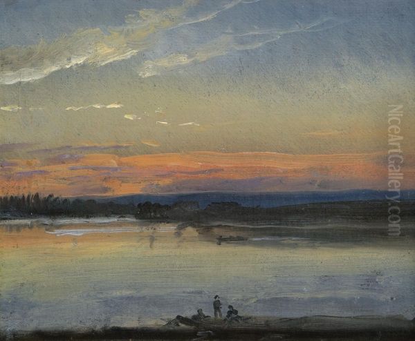 The Elbe In Evening Light Oil Painting by Johan Christian Clausen Dahl