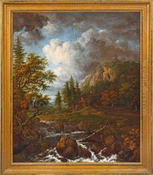 Grose Flusslandschaft Mitwasserfall Oil Painting by Johan Christian Clausen Dahl