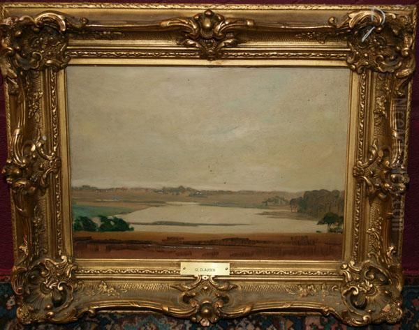 Extensive River Landscape Oil Painting by George Clausen