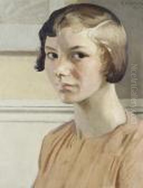 Portrait Of Elizabeth Clausen Oil Painting by George Clausen