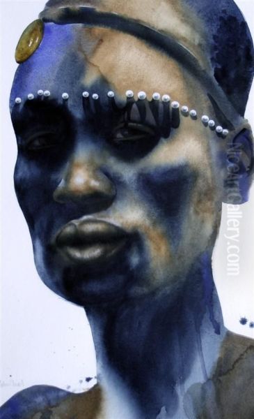 Portrait Of An African Tribesman Oil Painting by John Clay