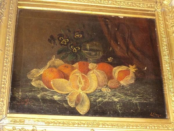 Still Life Of Oranges, Pansies And Drinking Glass Oil Painting by J. Clays