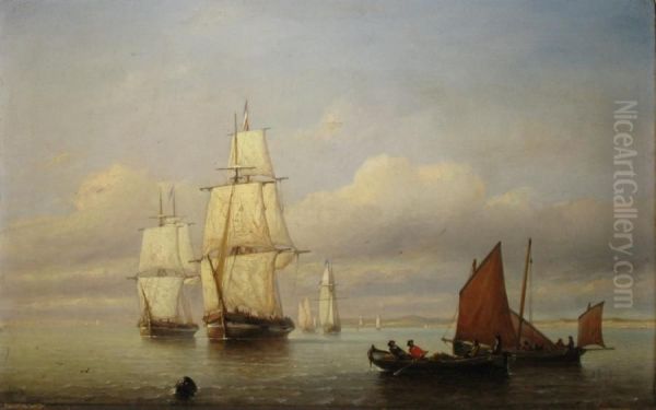 Barques Et Voiliers Pres De La Cote Oil Painting by Paul-Jean Clays