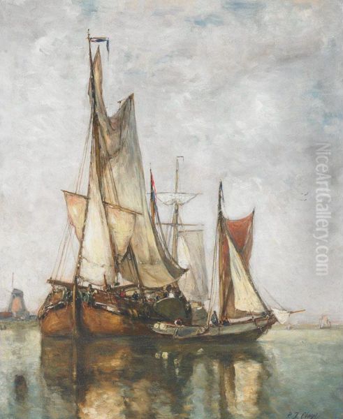 Unloading Boats At Anchor Oil Painting by Paul-Jean Clays