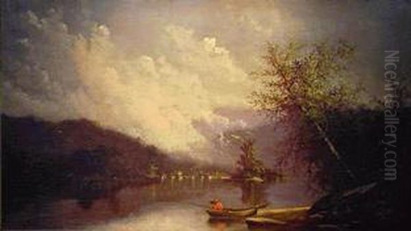 Lake Fisherman Oil Painting by F.B. Clayton