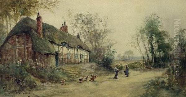 Country Cottage View Oil Painting by Joseph Hughes Clayton