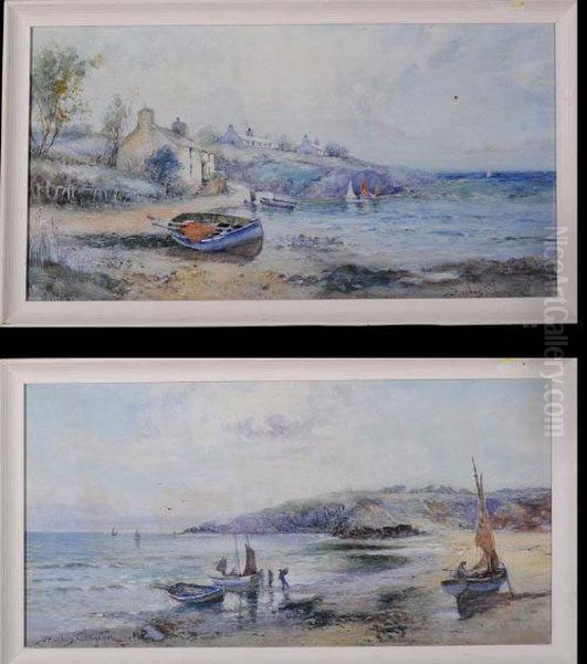 Beach Scenes With Fishing Boats Oil Painting by Joseph Hughes Clayton