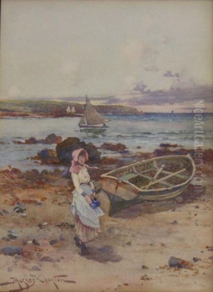 Girl On The Shore (anglesey?) Oil Painting by Joseph Hughes Clayton