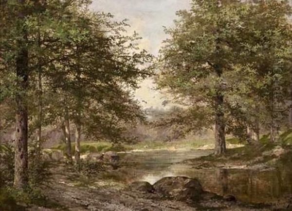 Paysage A L'etang Oil Painting by Samuel Marie Cledat De Lavignerie