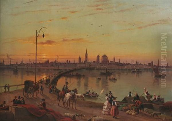 Panoramic View Of Antwerp Oil Painting by Henry Cleenewerck