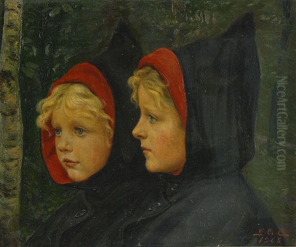 Tvillingsystrar Oil Painting by Gustaf Adolf Clemens