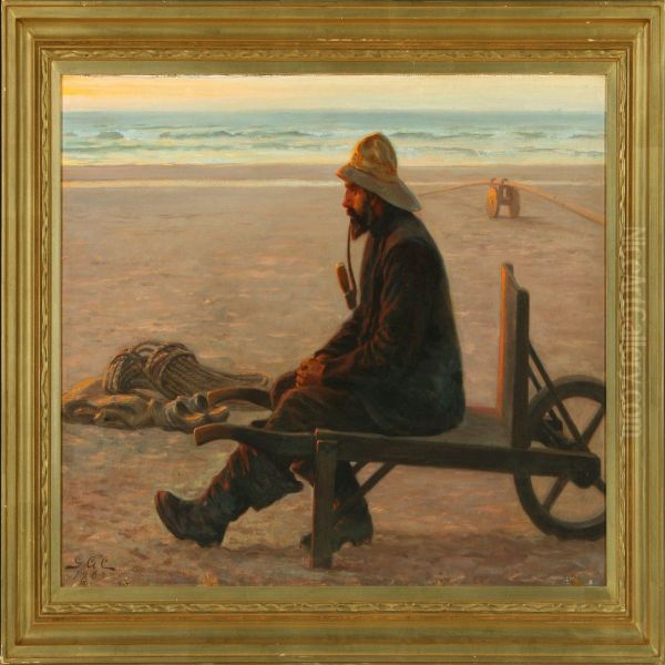 Fisherman At The Beach Oil Painting by Gustaf Adolf Clemens