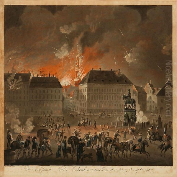 The English Bombardement Ofcopenhagen Oil Painting by Johan Frederik Clemens