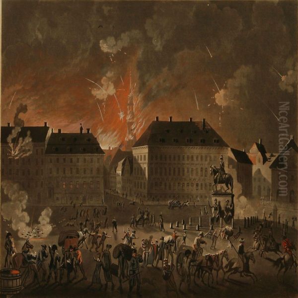 Den Raedsomste Nat I Kiobenhavn Imellem Den 4de Og5te Septr Oil Painting by Johan Frederik Clemens