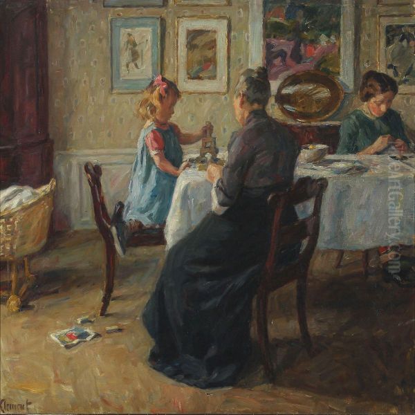 Interiour With Women And Child Oil Painting by Gad Frederik Clement