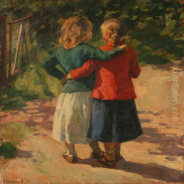 Two Small Friends Oil Painting by Gad Frederik Clement