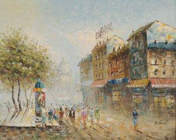 Paris Street Scene Oil Painting by P. Clement