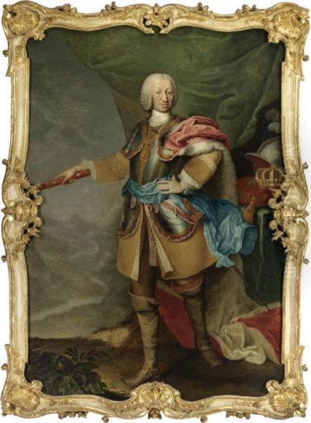 Ritratto Di Carlo Emanuele Iii (1701-1773), Diciassettesimo Duca Di Savoia E Re Di Sardegna, Un Paesaggio Montagnoso Sul Fondo[oil On Canvas, In A Carved And Gilt Wood Frame] Oil Painting by Maria Giovanna Clementi La Clementina