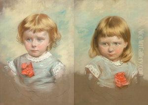 Portrait Of A Young Girl Head And Shoulders; 
Two Oil Painting by George Henry Clements