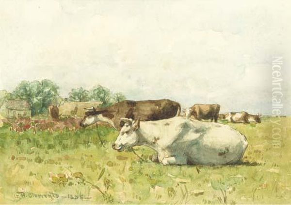 Cattle Resting In A Pasture Oil Painting by George Henry Clements