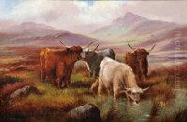 Highland Cattle Oil Painting by Robert Cleminson