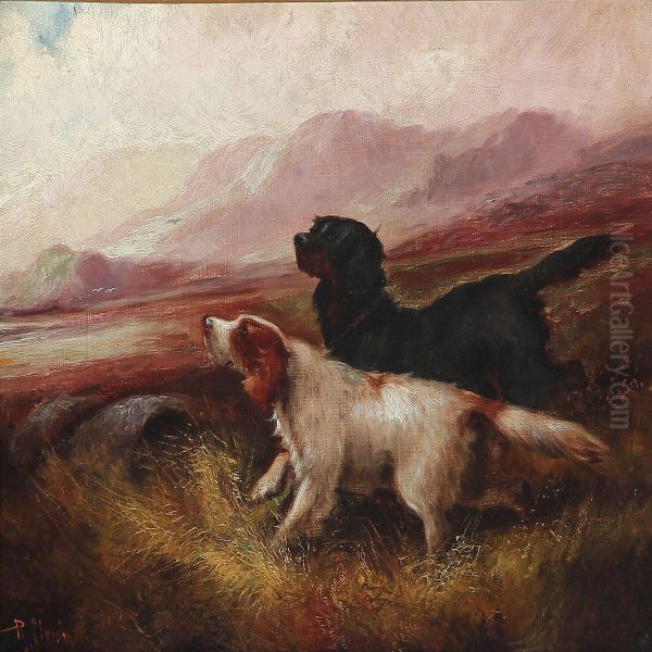 Landscape With Two English Hounds Oil Painting by Robert Cleminson