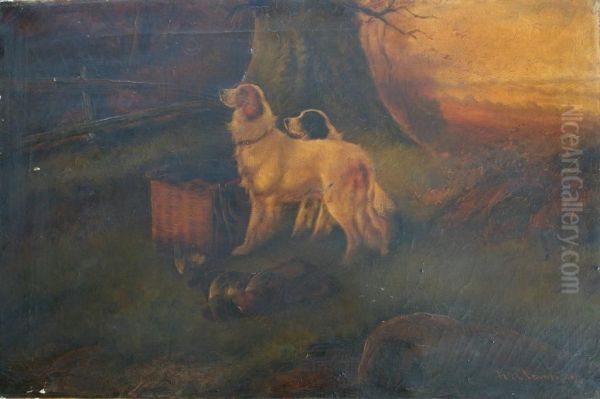 Gun Dogs With The Day's Bag Oil Painting by Robert Cleminson