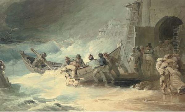 Launching The Life Boat Oil Painting by Luke Clennell