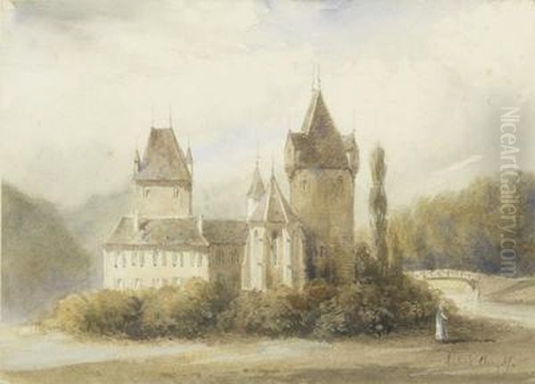 Ansicht Eines Schloses Oil Painting by Hubert Clerget