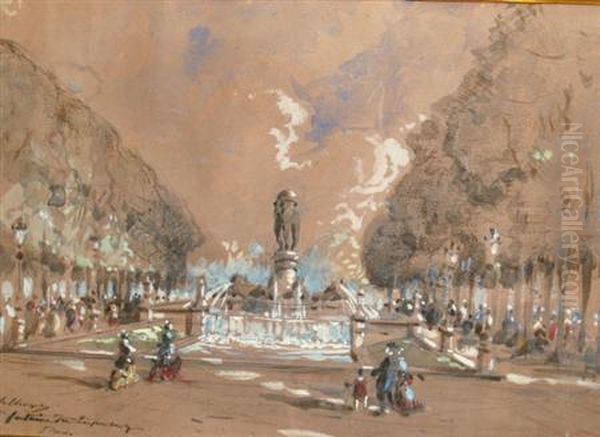 Fontaine Du Luxembourg, Paris Oil Painting by Hubert Clerget