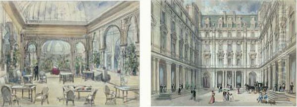 Neuf Dessins De L'hotel Continental A Paris, Vers 1880 Oil Painting by Hubert Clerget