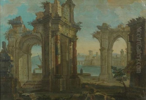 Ruines Antiques Pres De La Mer Oil Painting by Charles Louis Clerisseau