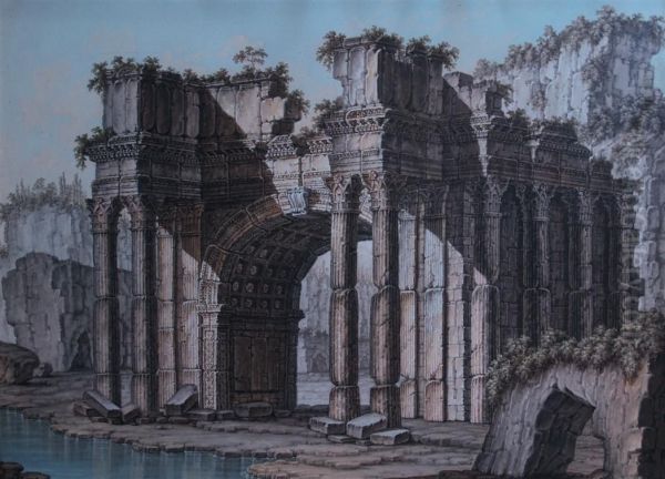 Views Of Roman Ruins Oil Painting by Charles Louis Clerisseau