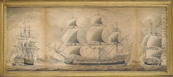 A Twenty-four Gun Sixth Rate Of The Royal Navy Oil Painting by John the Younger Cleveley